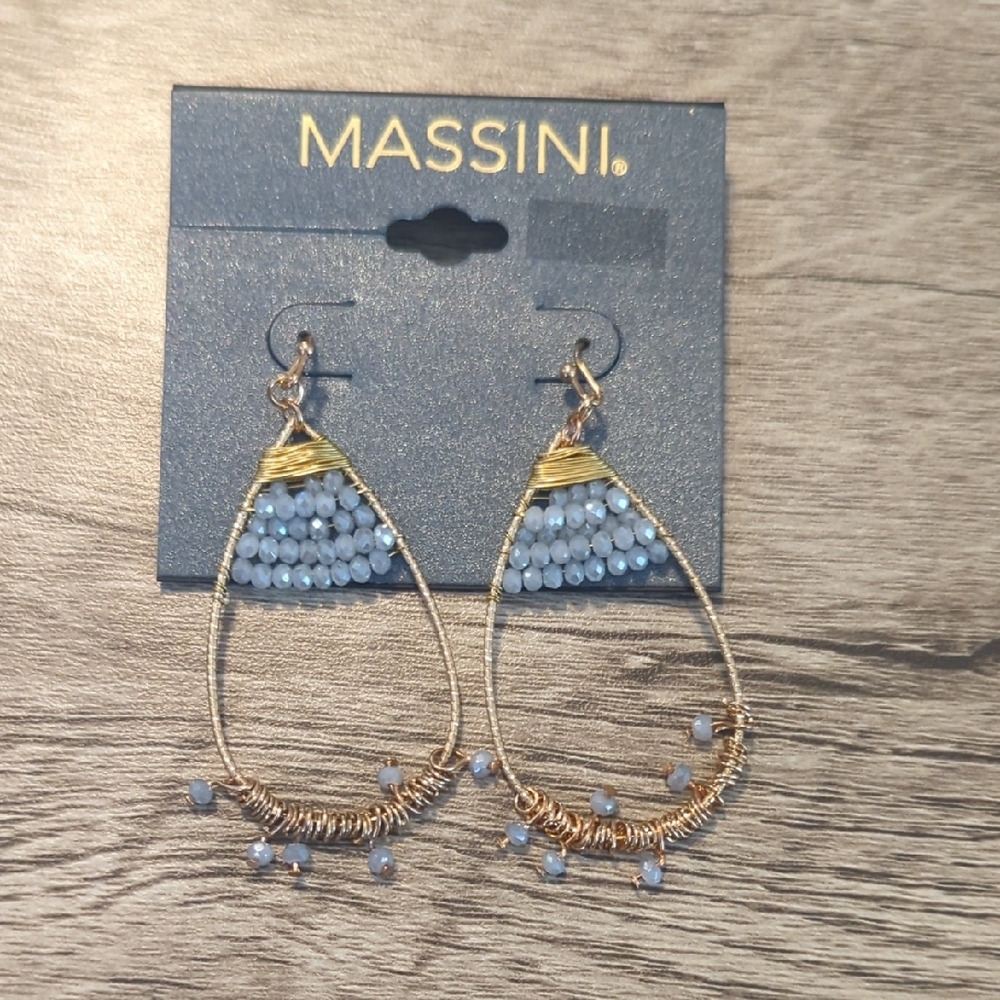 Massini Gold and Light Blue Beaded Earrings